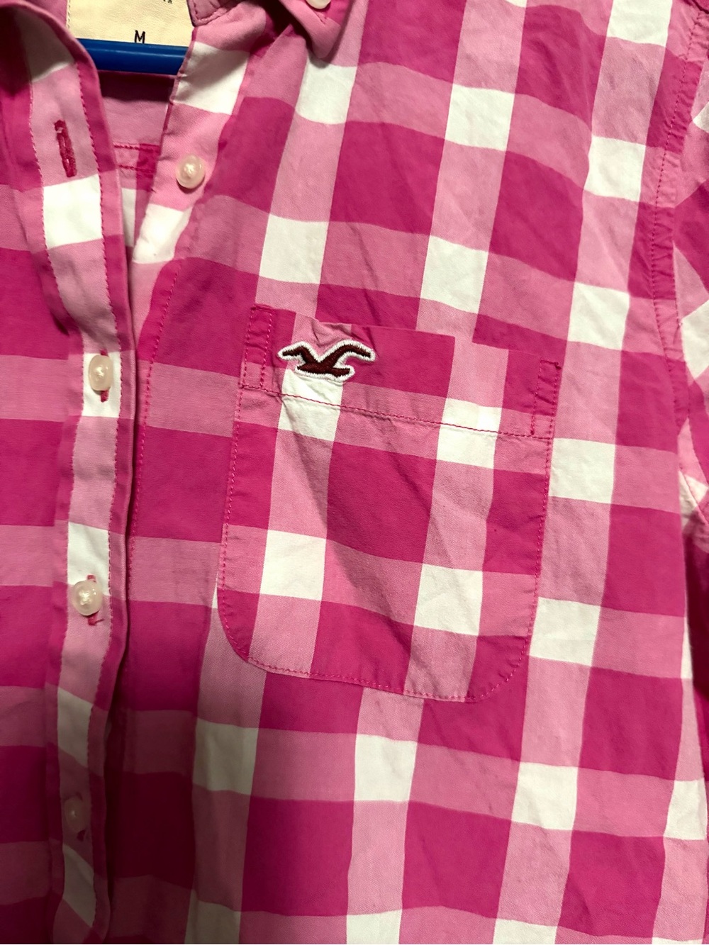 Hollister Pink and White Gingham Button-Down Shirt - Picture 5 of 5
